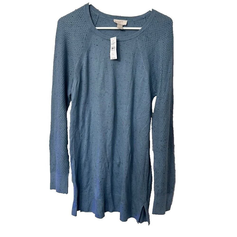 Ann Taylor Long Sweater Women Large Blue Cotton Pullover Top New